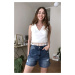 Trendyol Blue Ripped Detailed Denim Shorts