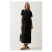 Happiness İstanbul Women's Black Gathered Long Knitted Dress