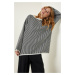 Happiness İstanbul Women's Black and White Striped Oversize Knitwear Sweater