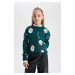 DEFACTO Girl's New Year Themed Crew Neck Sweater