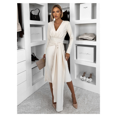 Béžové dlhé spoločenské šaty AUTIS so zaväzovaním