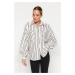 Trendyol Ecru Striped Oversize Wide Fit Satin Woven Shirt