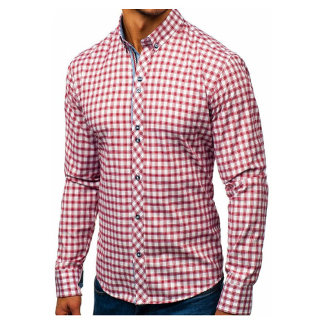 Men's long-sleeved shirt BOLF 8833 - white and red, DStreet