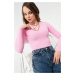 Lafaba Women's Pink Corduroy Long-Sleeve Crop Top