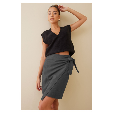 Madmext Women's Anthracite Basic Tie Fabric Skirt