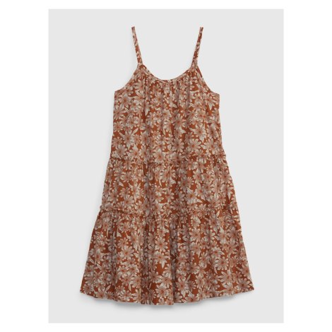 Hnedé dievčenské kvetované šaty na ramienka GAP