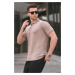 Madmext Men's Beige Embroidered Regular Fit Polo Neck T-Shirt 6108