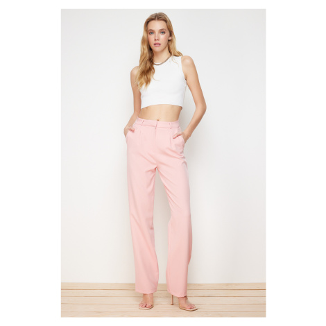 Trendyol Pink Straight Cut Pleated Woven Trousers
