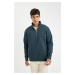 DEFACTO Men's Petrol Blue Comfort Fit Stand Collar Zipper Thick Basic Plain Sweatshirt