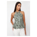 Trendyol Khaki Animal/Snake Printed Special Textured Stretchy Knitted Blouse with Tie Detail