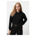 Trendyol Black Thick Fleece Hooded Relaxed Cut Crop Basic Knitted Sweatshirt