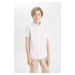 DEFACTO Boys Polo Collar Poplin Short Sleeve Basic Plain White School Shirt