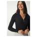 Happiness İstanbul Women's Black Zipper High Neck Ribbed Knitwear Blouse