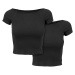 Women's T-Shirt Off Shoulder Rib 2-Pack Black+Black
