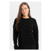 DEFACTO Regular Fit Crew Neck Stoned Black Knitted Sweater