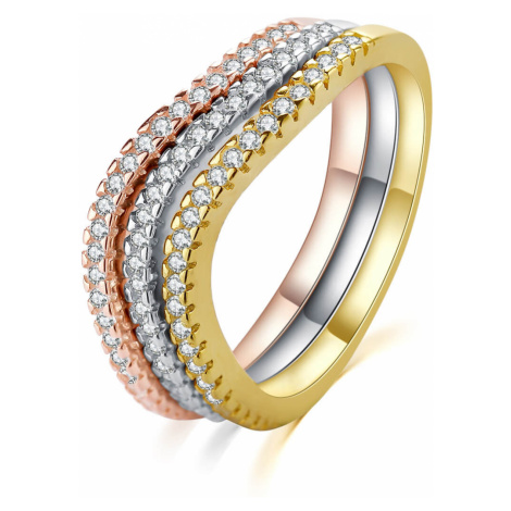 MOISS Elegantná tricolor sada strieborných prsteňov sa zirkónmi R00020 54 mm