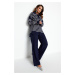 Trendyol Navy Blue Striped Collar Tie Detail Sweater-Trousers Knitwear Two Piece Set