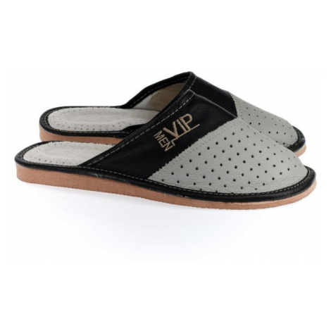 Pánske kožené  sivo-čierne papuče VIPMEN John-C