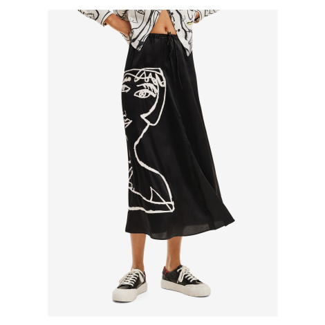 Black Ladies Desigual Midi Skirt Maryland - Women