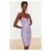 Trendyol Lilac Shirred Underwire detailné tkané večerné šaty