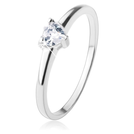 Zásnubný prsteň, vybrúsené zirkónové srdiečko v čírej farbe, striebro 925 - Veľkosť: 63 mm