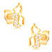 Náušnice zo žltého 14K zlata - lesklý obrys mačky so zirkónovým chvostíkom