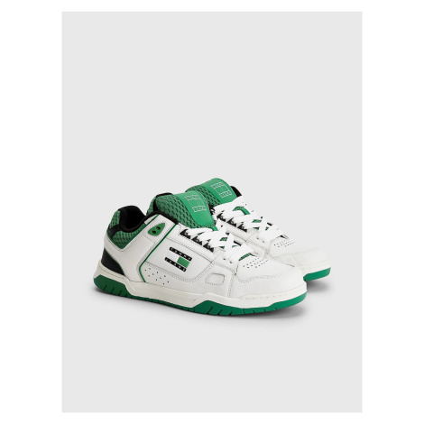 Green-White Mens Leather Sneakers Tommy Jeans - Men Tommy Hilfiger