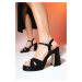 LuviShoes LELLO Black Striped Women's Platform Heel Shoes