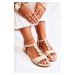 Women's classic sandals with a decorative belt beige Terrino