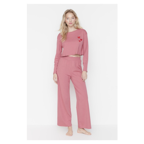 Trendyol Dried Rose Embroidered Knitted Pajamas Set