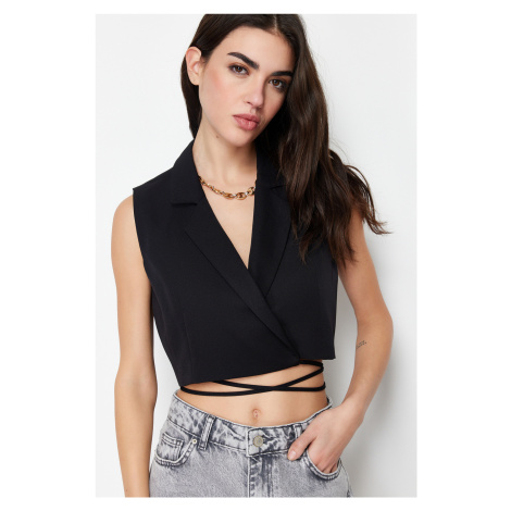 Trendyol Black Fitted Woven Crop Vest