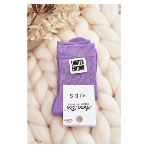 Children's smooth socks with appliqué, purple