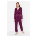 Trendyol Purple Double Breasted Collar Waist Detailed Satin Woven Pajamas Set