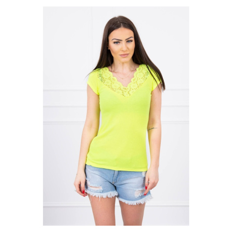 Blouse with lace neckline yellow neon