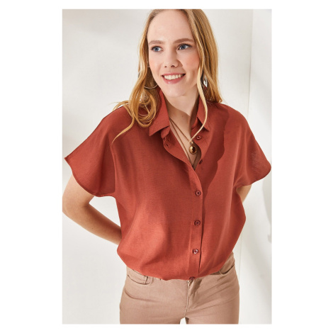 Olalook Women's Tile Bat Oversize Linen Shirt