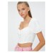 Koton Crop T-Shirt Balloon Sleeves Sweetheart Collar Lace-Looking Up Corset-Looking