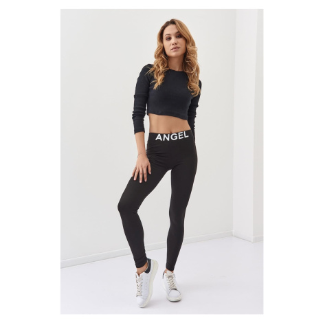 Black cotton leggings with inscription at the waist FASARDI