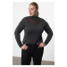 Trendyol Curve Anthracite Tulle Detailed Stand Collar Knitwear Sweater