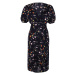Trendyol Curve Navy Blue Floral Knitted Dress With Double Breasted Collar