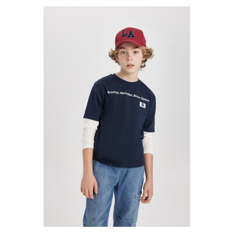 DEFACTO Boy's Crew Neck Combed Cotton Long Sleeve Printed T-Shirt