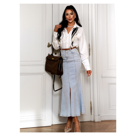 Svetlá dlhá džínsová sukňa DAMIOS s rázporkom