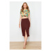 Trendyol Multi-Colored Printed Flexible, Fitted and Midi Length Knitted Blouse and Skirt Top and