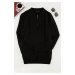 Trendyol Black Slim Fit Cotton Zippered Polo Neck Knitwear Sweater