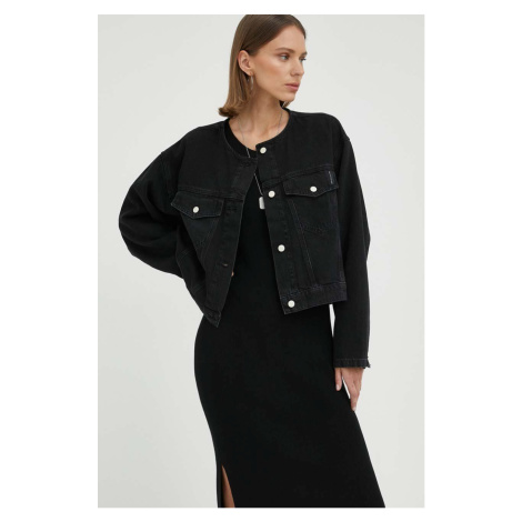 Rifľová bunda Marc O'Polo DENIM dámska, čierna farba, prechodná, oversize