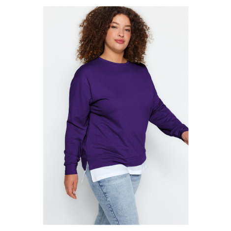 Trendyol Curve Purple Bottom T-Shirt Thin Knitted Look Plus Size Sweatshirt