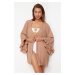 Trendyol Beige Belted Mini Woven Flywheel Kimono&Kaftan