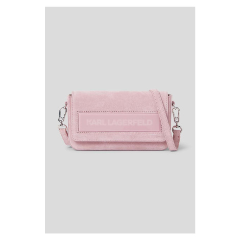 Kožená kabelka Karl Lagerfeld ICON K SM FLAP SHB SUEDE ružová farba