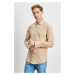 ALTINYILDIZ CLASSICS Men's Beige Slim Fit Slim Fit Buttoned Collar 100% Cotton Patterned Shirt