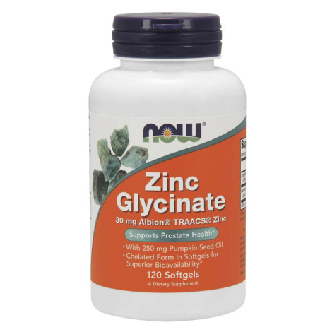 NOW® Foods NOW Zinc Glycinate (zinok bisglycinát + tekvicový olej), 30 mg, 120 softgel kapsúl