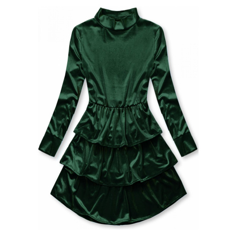 Zelené zamatové šaty s volánmi